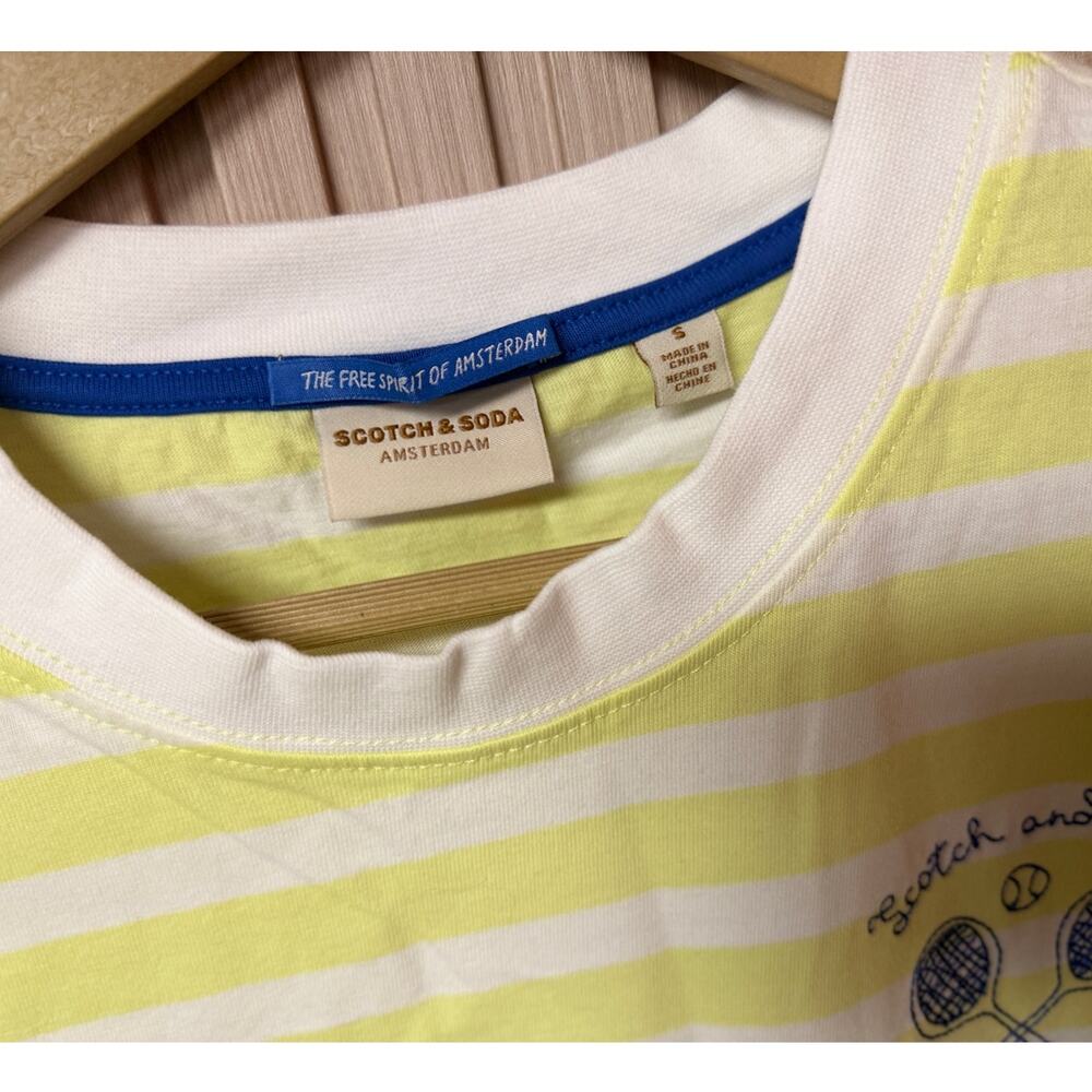 Scotch & Soda Boxy Striped Tee Tennis Racket Embroidered Women’s Size S - Picture 3 of 11